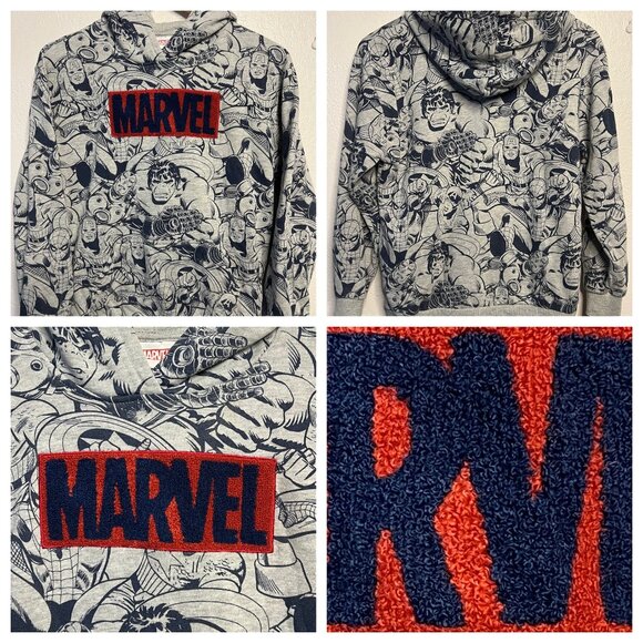 Marvel Comics Themed  Sweatshirt Hoodie Youth Large Gray & Navy TV Super Hero - Picture 11 of 16